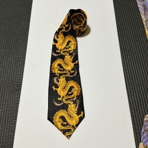 Georgio Armani Cravatte black tie with Chinese Dragons. NWT